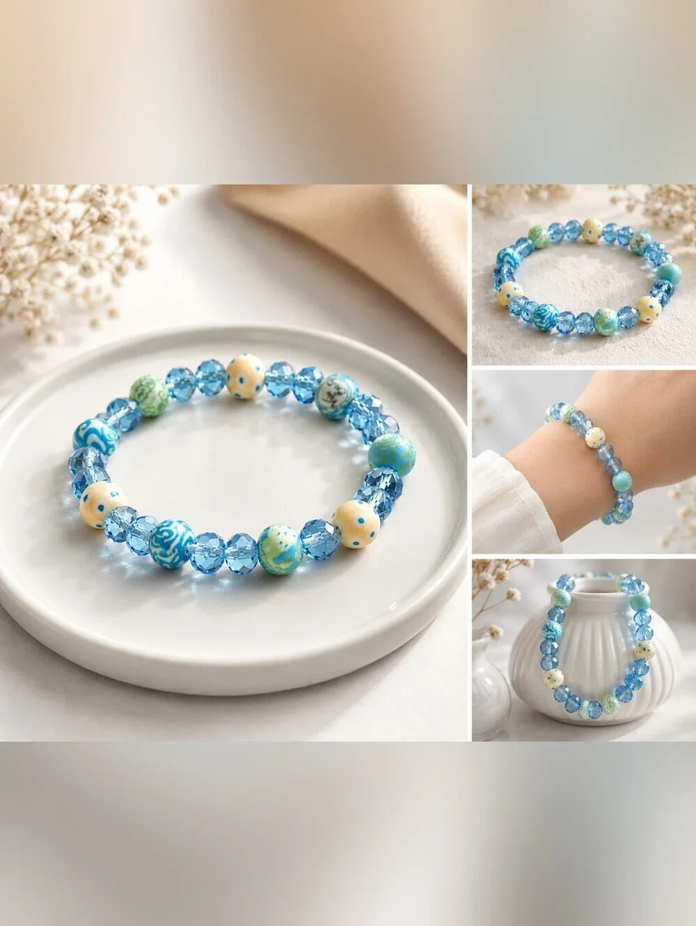 🌸2/$16🌸 Blue and Yellow Handmade Beaded Stretch Bracelet